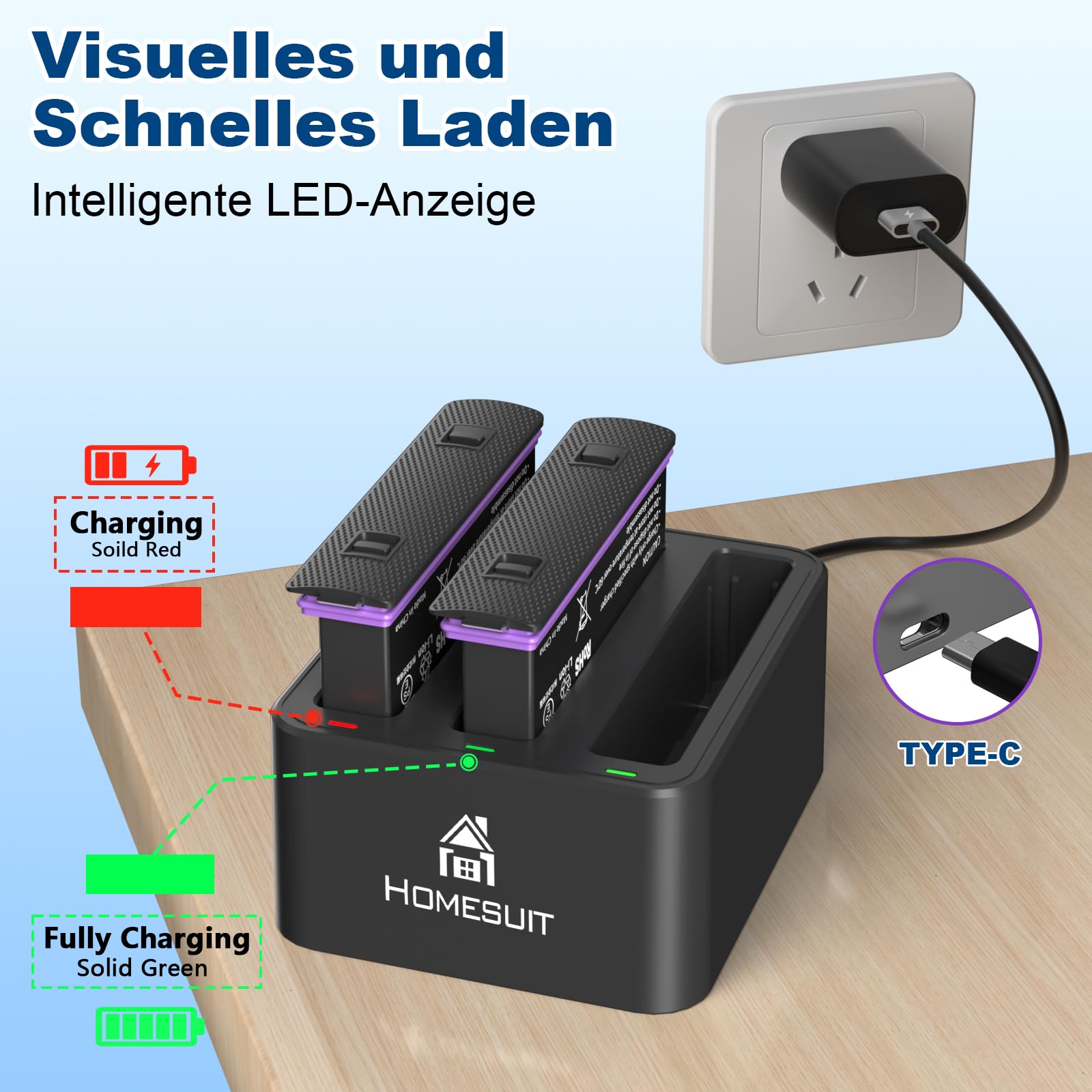 HOMESUIT Zestaw Akumulatorów 2500mAh i Ładowarka USB do X4 — miniatura 5