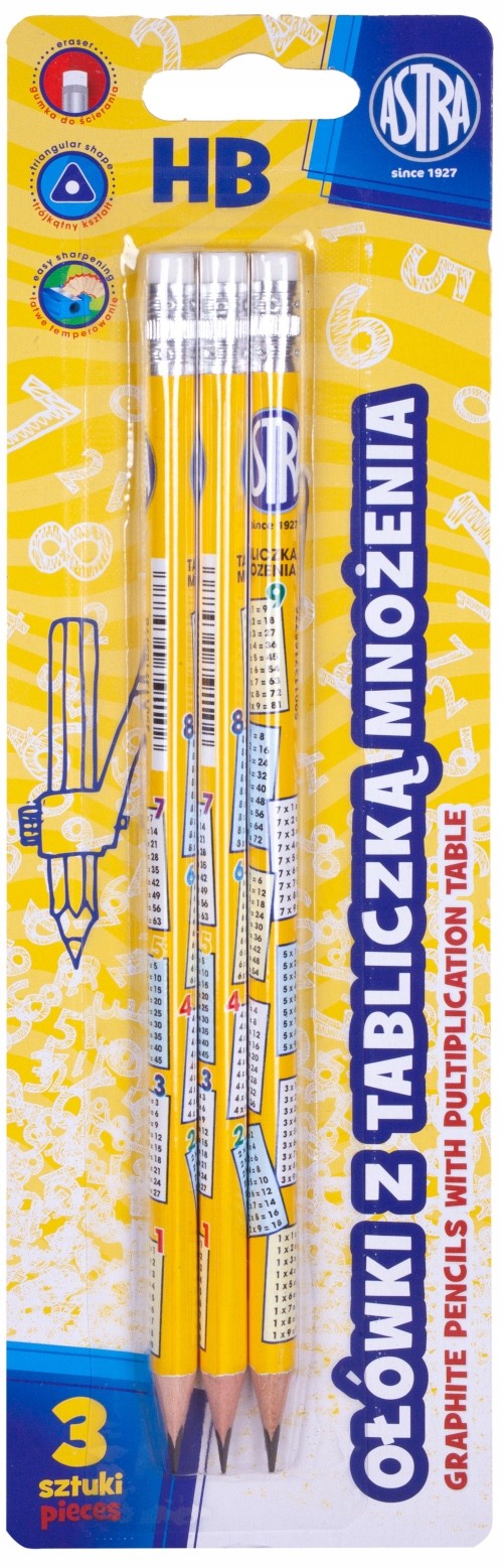 

Ołówki z gumką Astra z tabliczką mnożenia 3 szt.