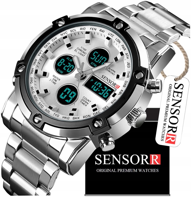 Zegarek Męski Na Bransolecie Elektroniczny Wskazówkowy Sensorr