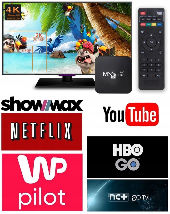 SMART TV BOX MXQ PRO S905X 4K ANDROID 11 1+8GB WIFI NETFLIX PRZYSTAWKA PL Cechy dodatkowe obsługa napisów polski tekst wbudowany HDD