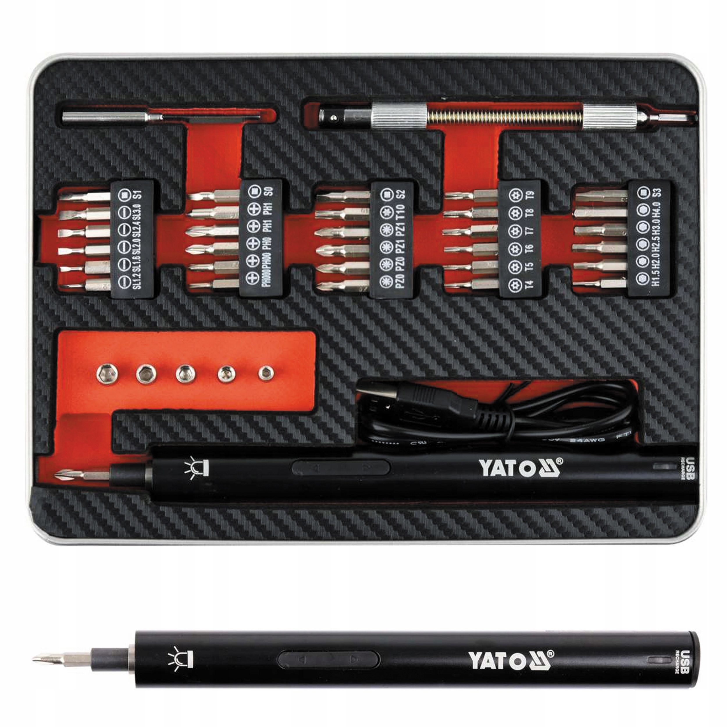 Akumulátorový Šroubovák 3.6 V Li-ion S Led Bity Usb 39 Ks YT-27930 Yato
