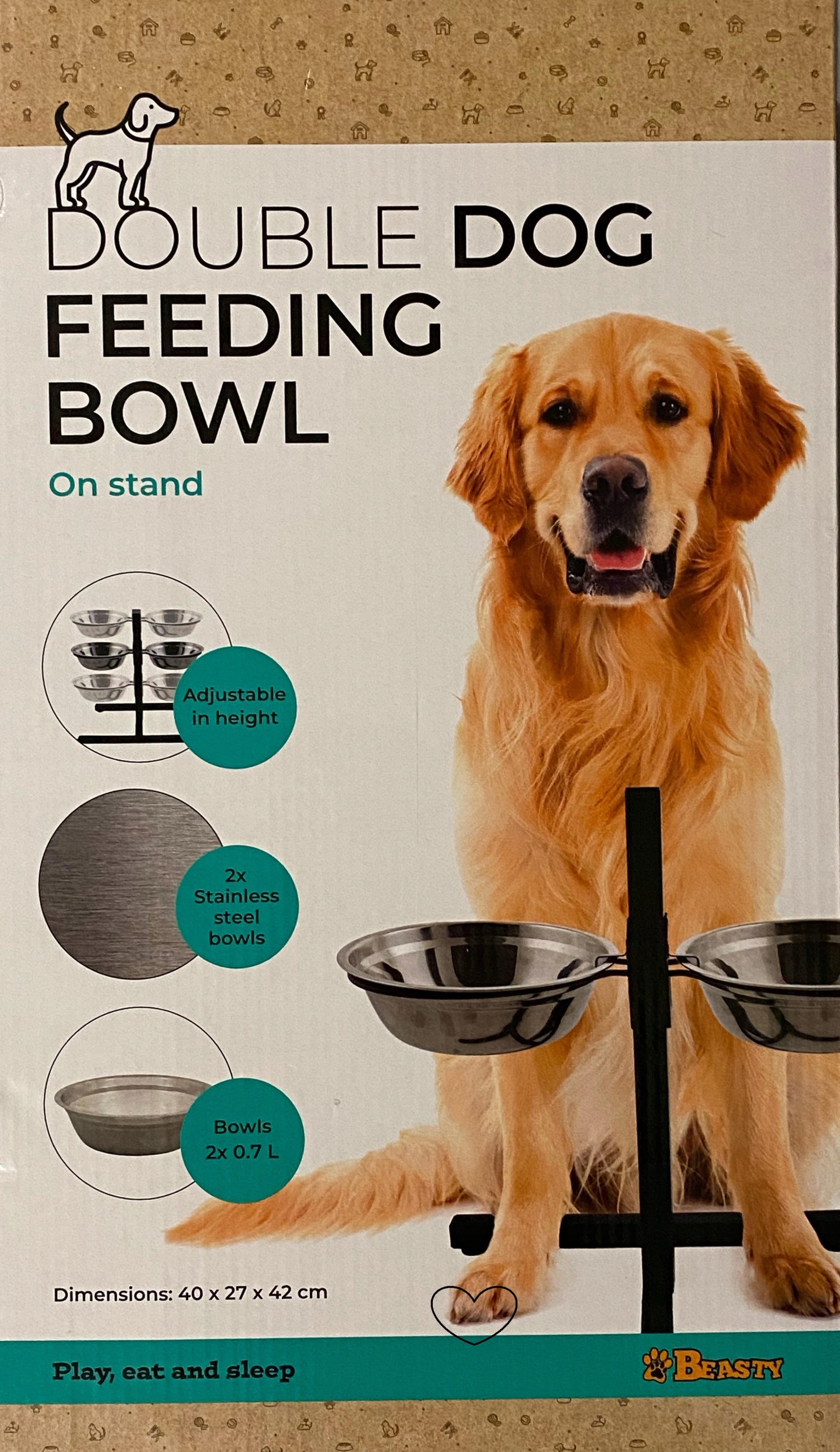 Levně Dvojitá Miska Na Krmení Psů Na Kovovém Stojanu 40 x 27 x 42 cm 2x0,7L