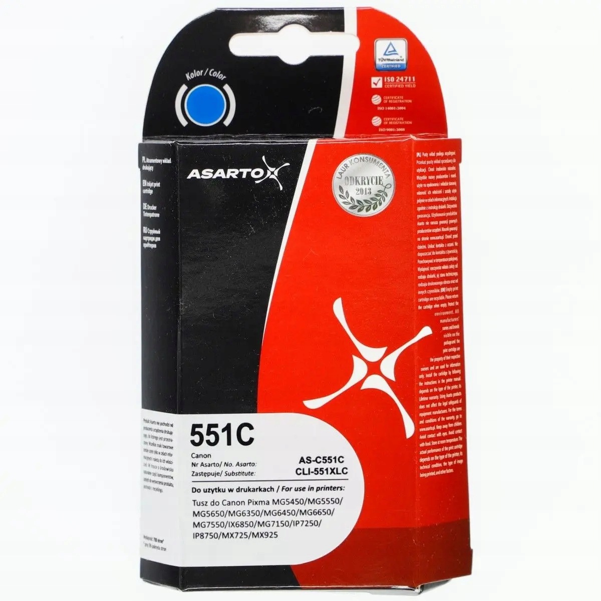 Tusz (cartridge) alternatywny Canon cyan Asarto (as- C551C) Asarto