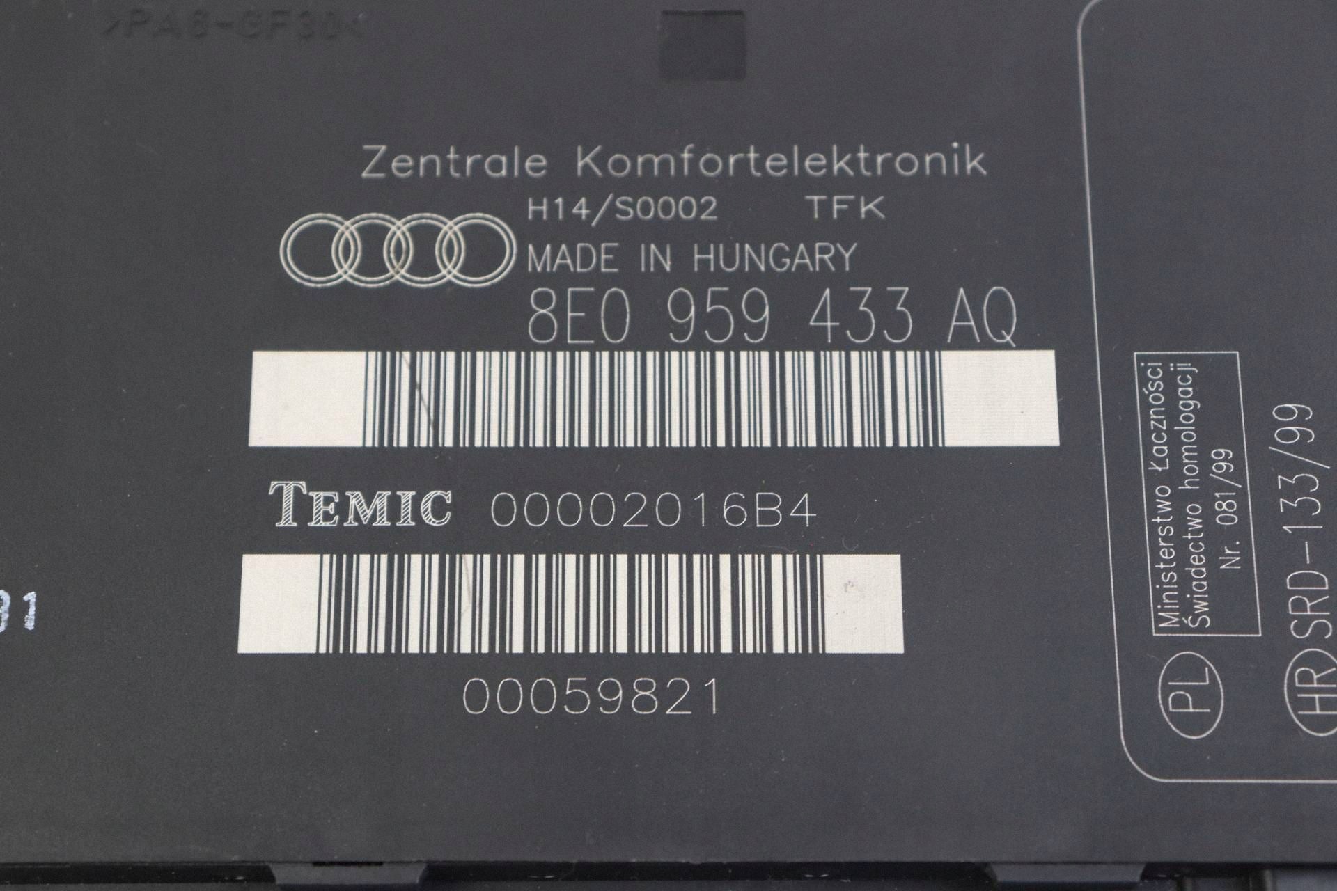 AUDI A4 B6 B7 module control unit KOMFORTU 8E0959433AQ