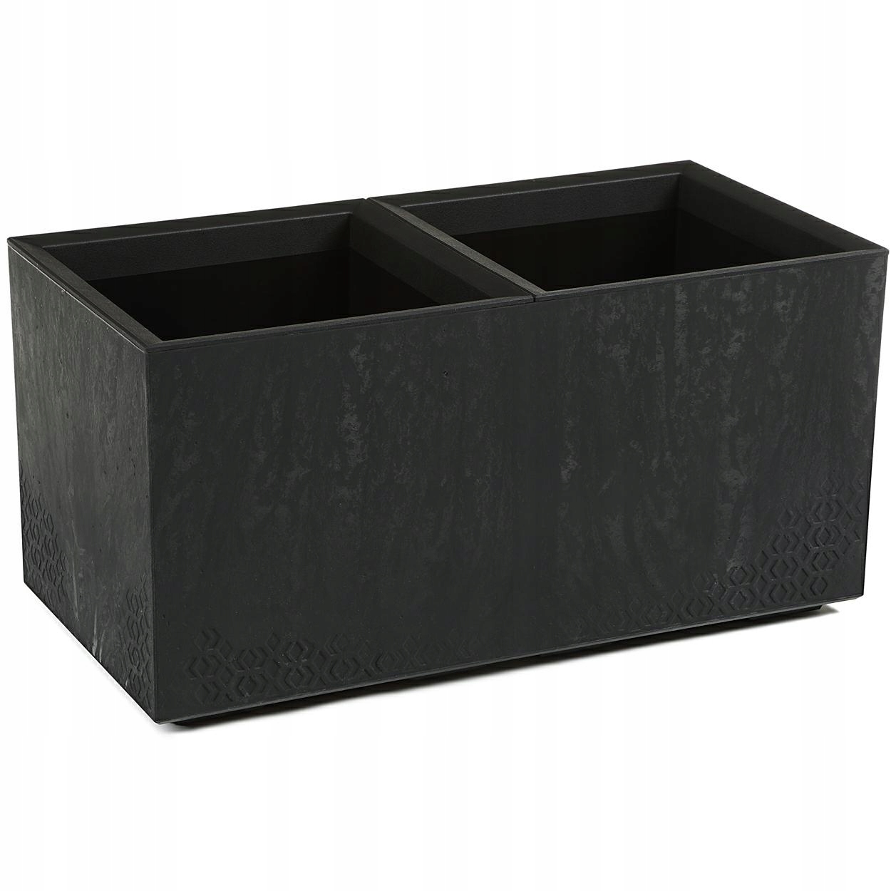 Obdĺžnikový kvetináč Veľký imitácia betónu Čierny na kolieskach, výška 39x78cm