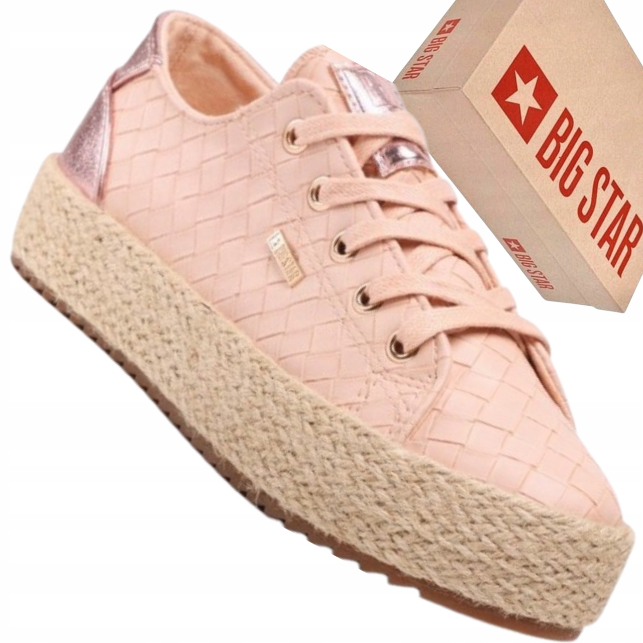 Dámské espadrilky Big Star JJ274398 růžové, šněrovací, letní casual
