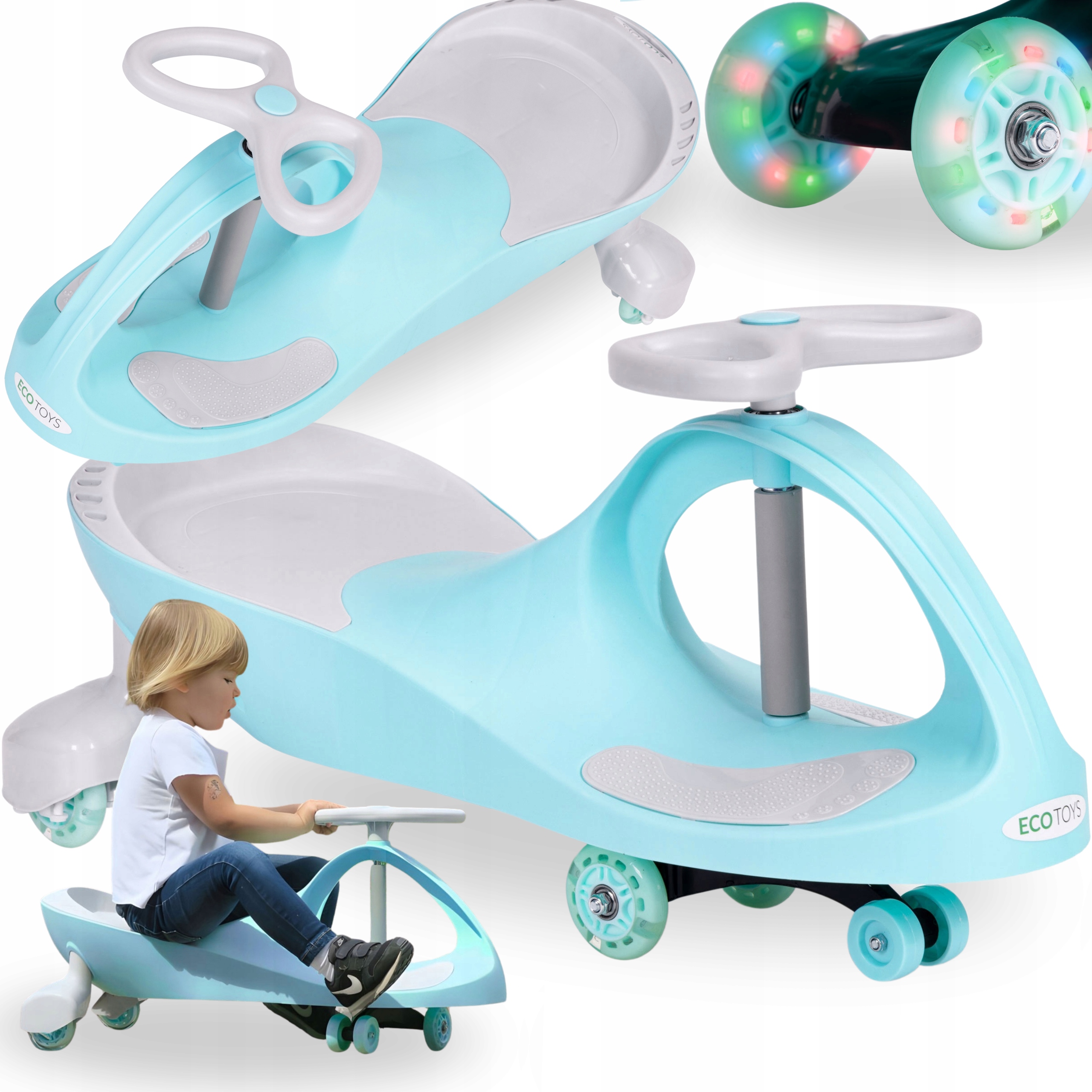 Jeździk Grawitacyjny Dla Dzieci Pojazd Ecotoys Kauczuk Koła Led Niebieski