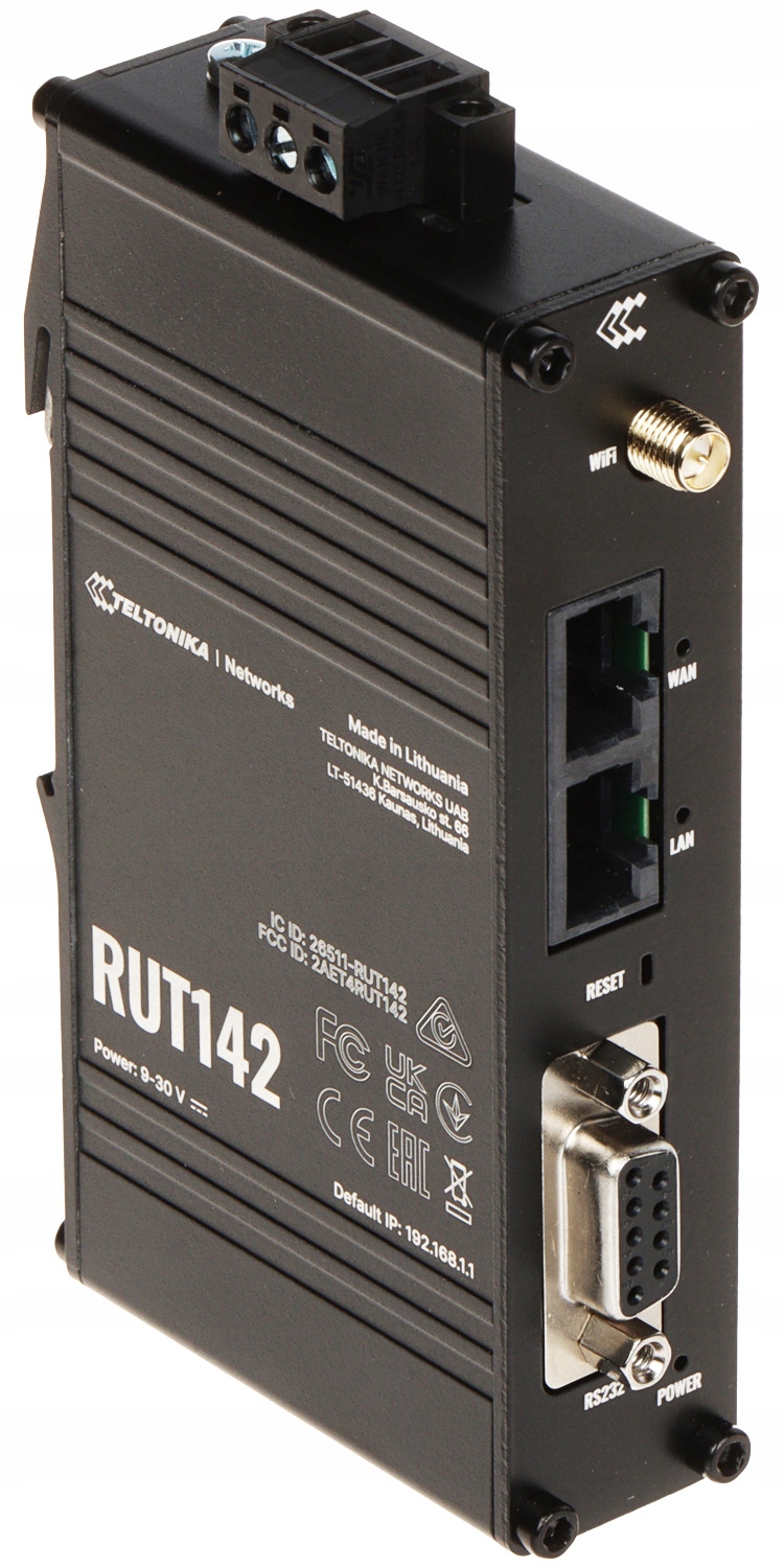 Teltonika RUT142 Router przemysłowy WiFi 4, RS232, 2x RJ45 100Mb/ s, IP30