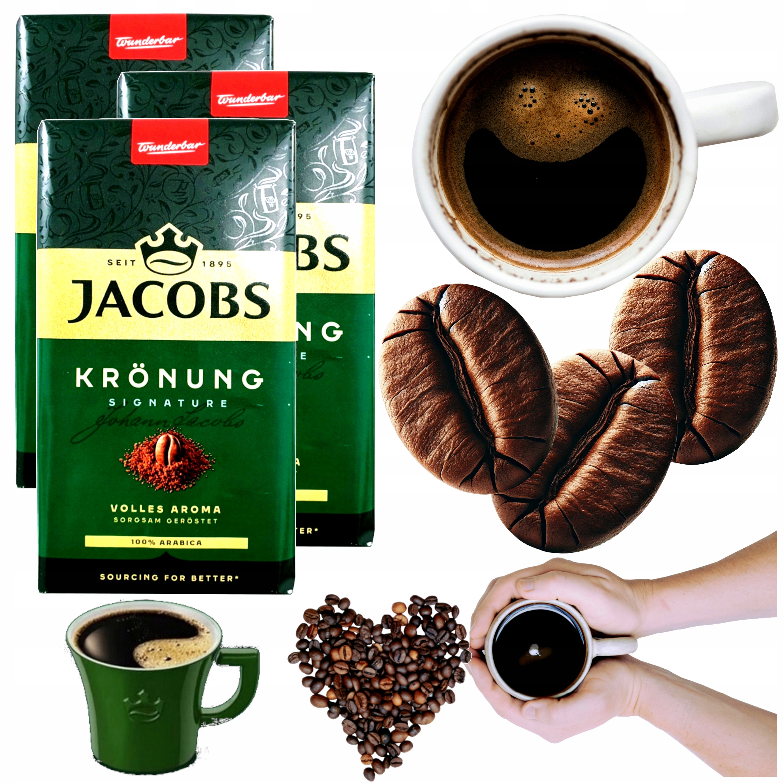 Kawa mielona Jacobs Kronung 500g x3 opak 100% Arabica cafe zestaw 3x 500g