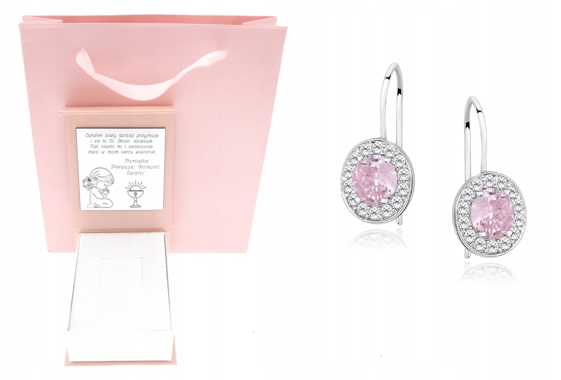Stříbrné náušnice dětské růžové kolečko Svaté Přijímání Křest Roček Gravírování