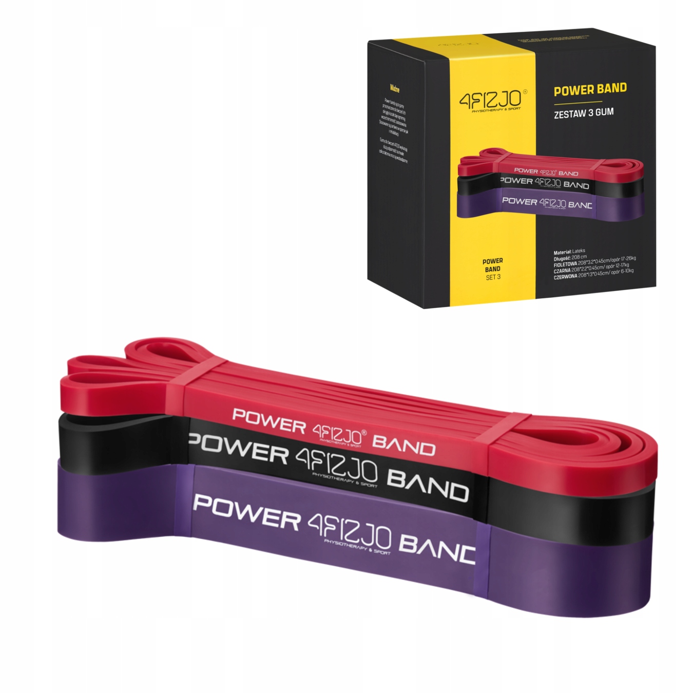 GUMY TAŚMY OPOROWE POWER BAND DO ĆWICZEŃ TRENING FITNESS ZESTAW 3szt EAN (GTIN) 5907222931554