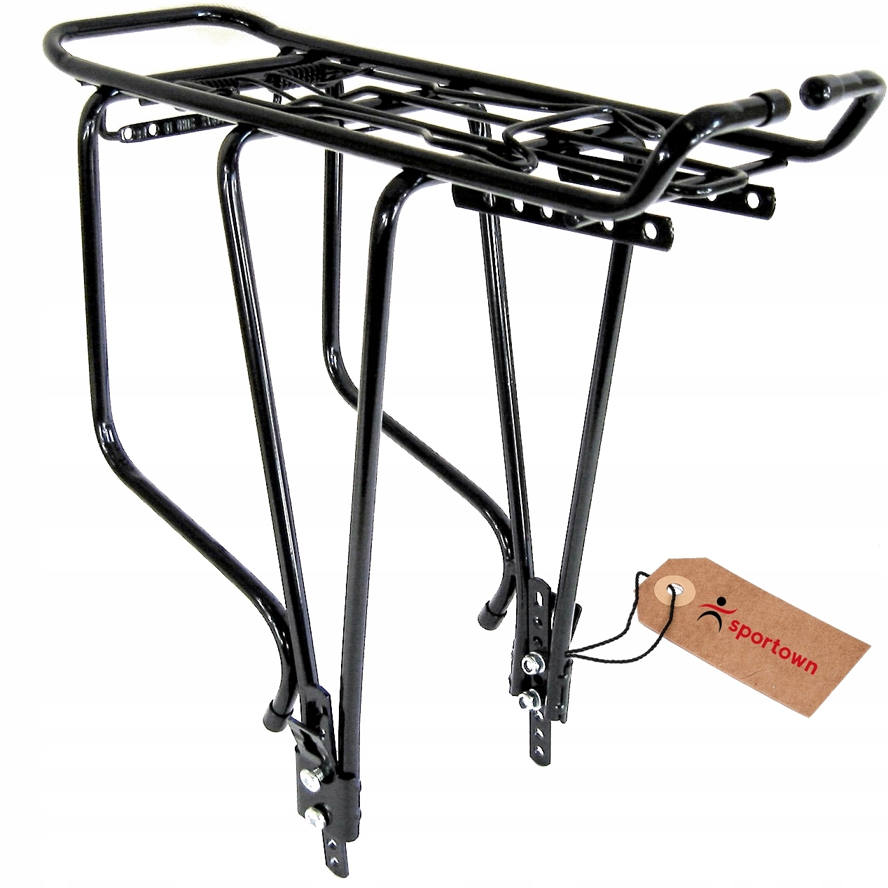 Regulovatelný nosič jízdních kol 26" – 28" ocelový pod brašny, brzdy V-brake