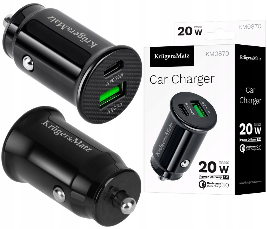 

Mocna Ładowarka Samochodowa 20W Quick Charge 3.0