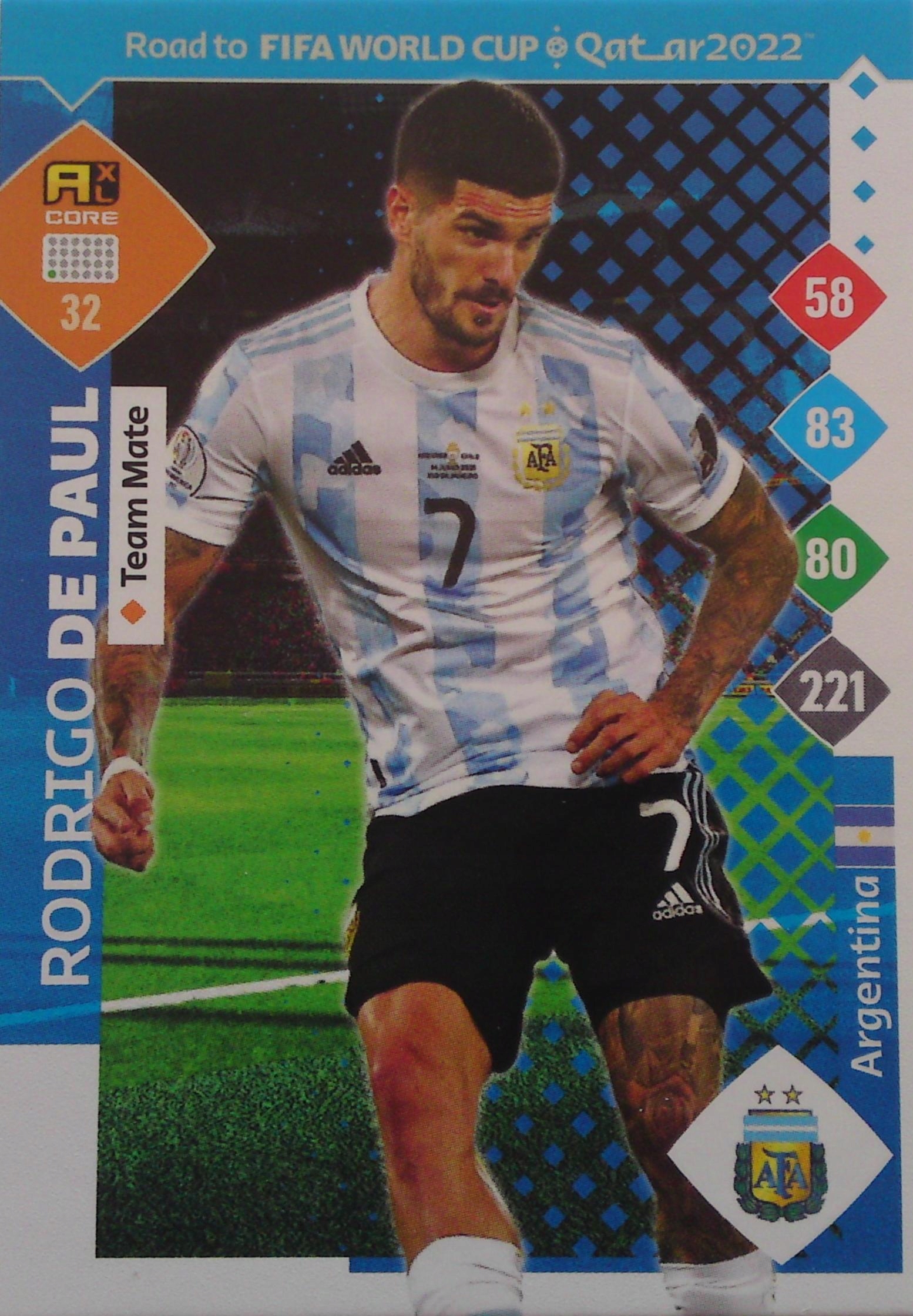Panini Road Fifa World Qatar 2022 Team Mate Rodrigo De Paul 32