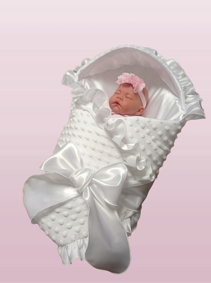 Rożek do chrztu becik otulacz biały minki satyna ocieplany Płeć Brak informacji