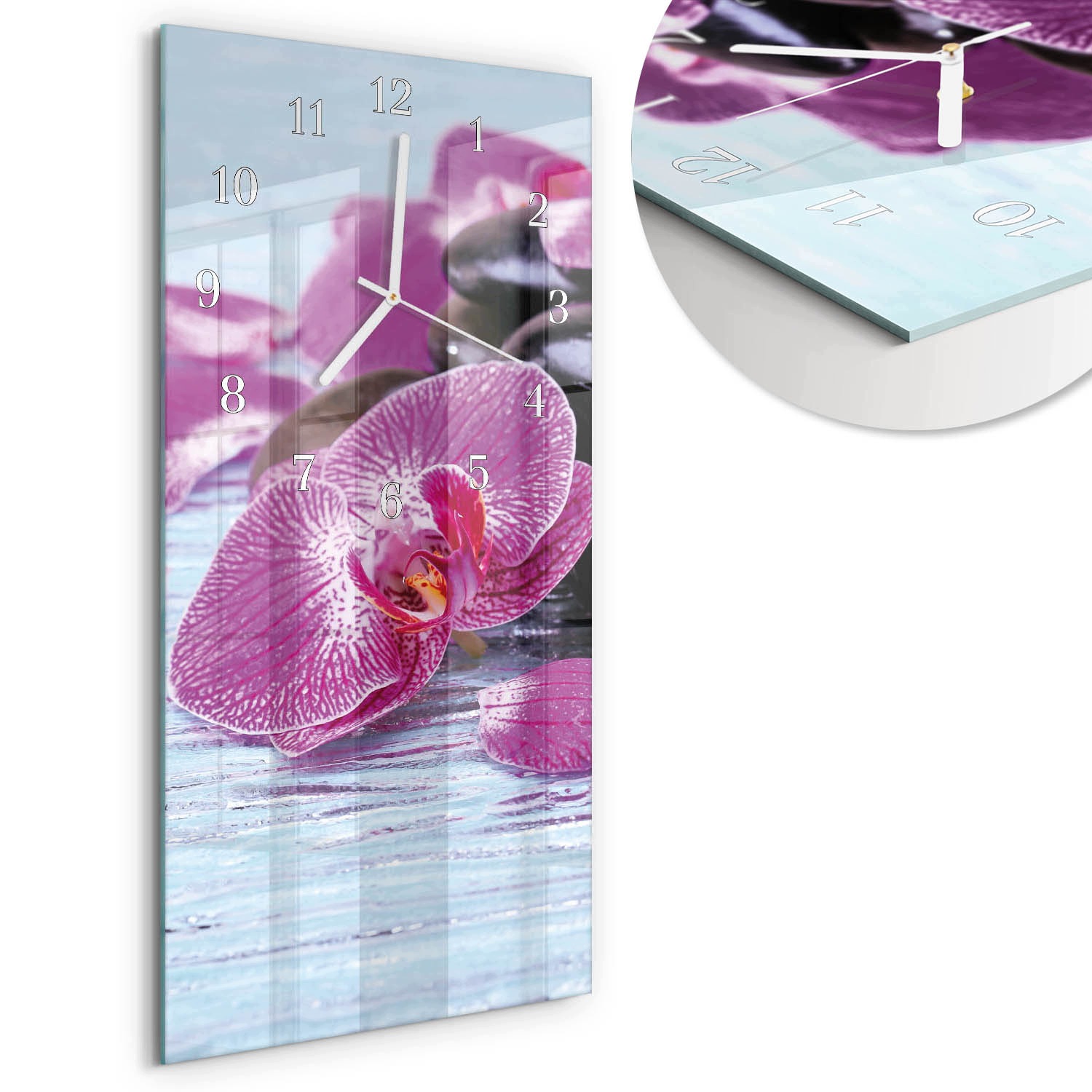 Moderní skleněné hodiny s grafikou Nápad na Orchideje Obdélník 30x60 cm