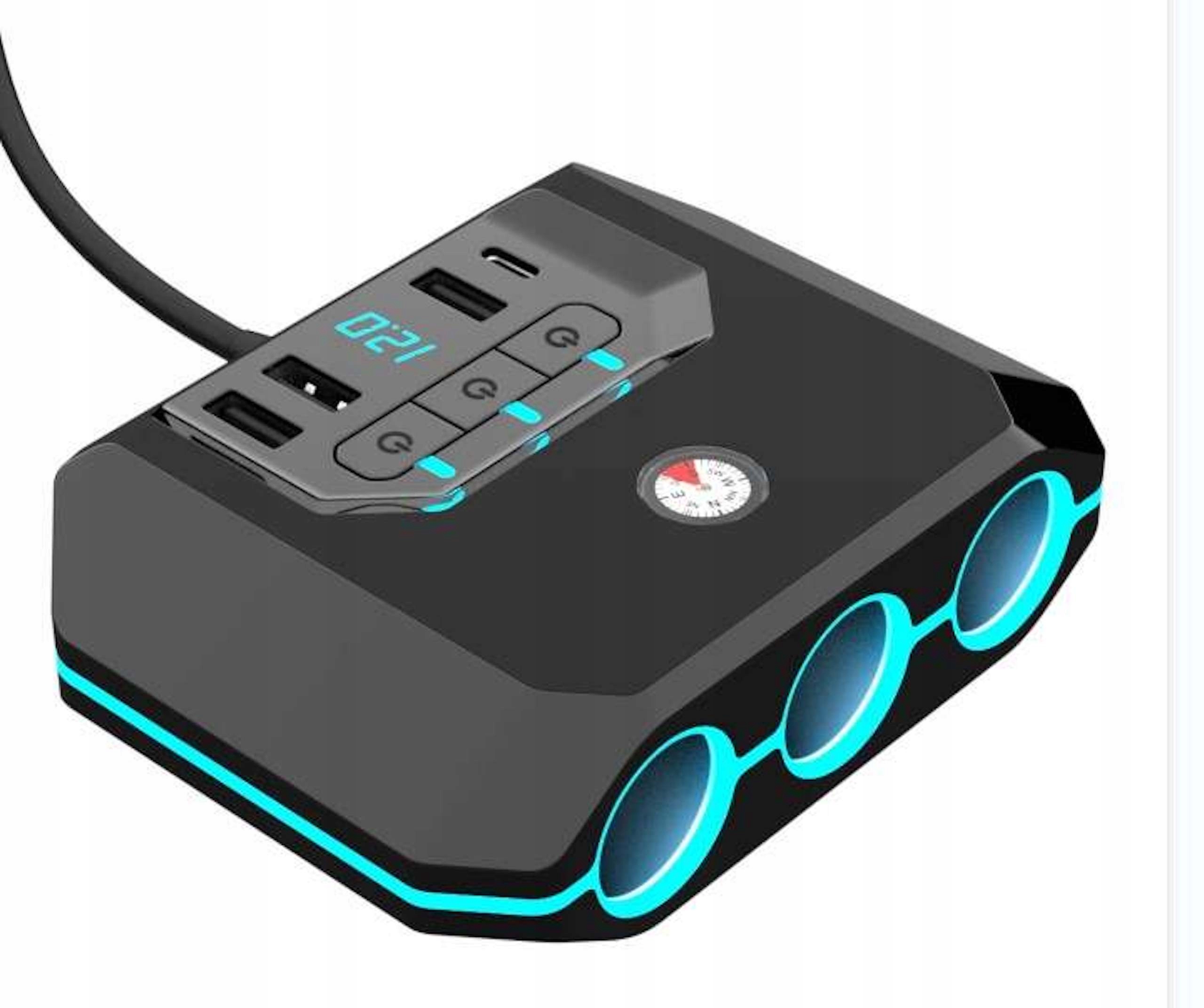 Rozgałęźnik/Rozdzielacz USB 12/24V|QC USB - C|5 x USB|3 x zapa Stan opakowania oryginalne