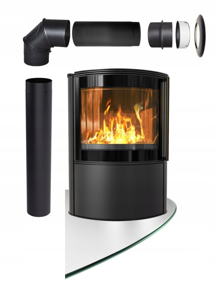Piec koza Kominek Kratki Bjorn 7kW Czarny Termotec eco zestaw montażowy