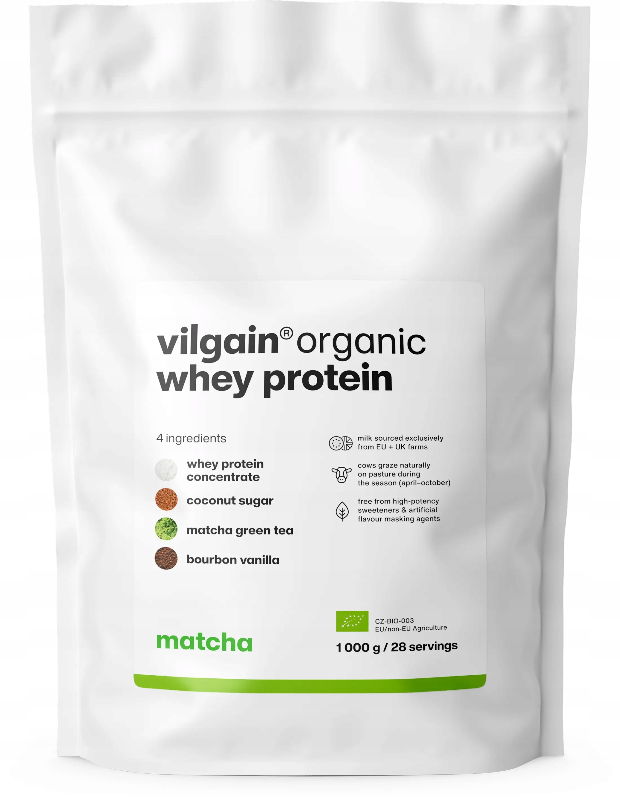 Vilgain Bílkoviny Whey Protein organic Bio Matcha 1 kg