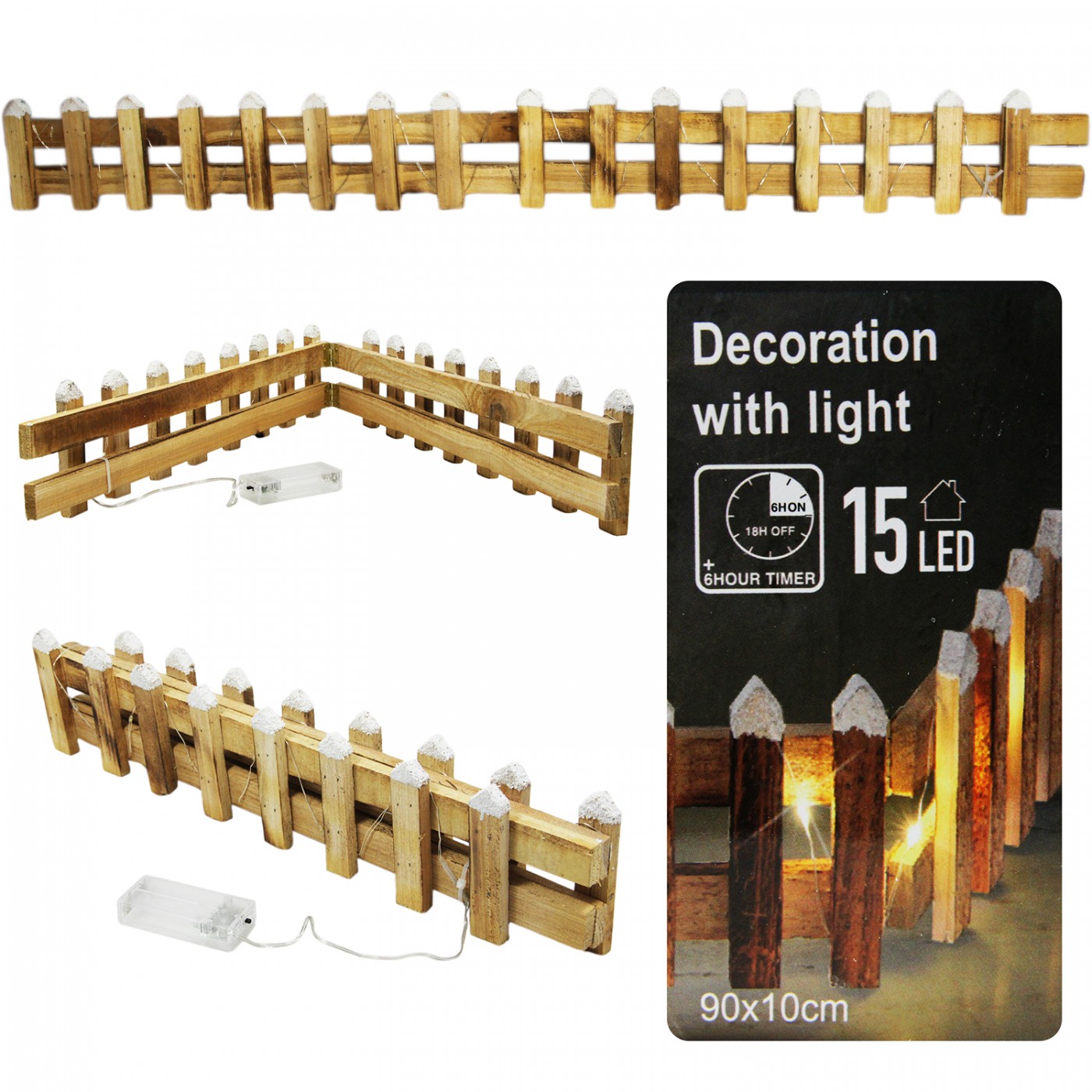 Zimowe miasteczko szopka płotek ze śniegiem i LED