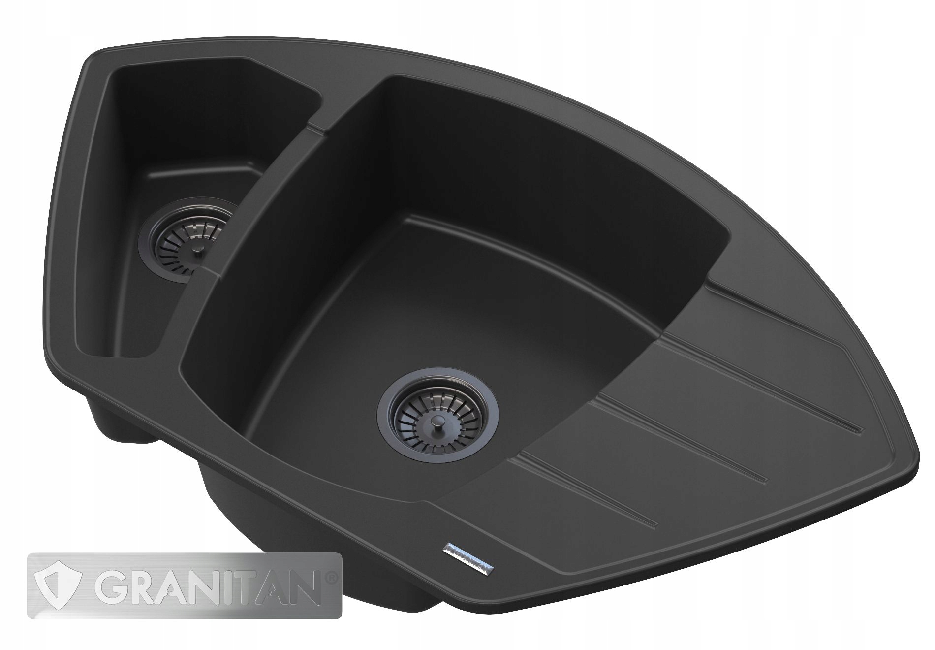 Rohový Granitový Drez, Čierny Sifón Compact