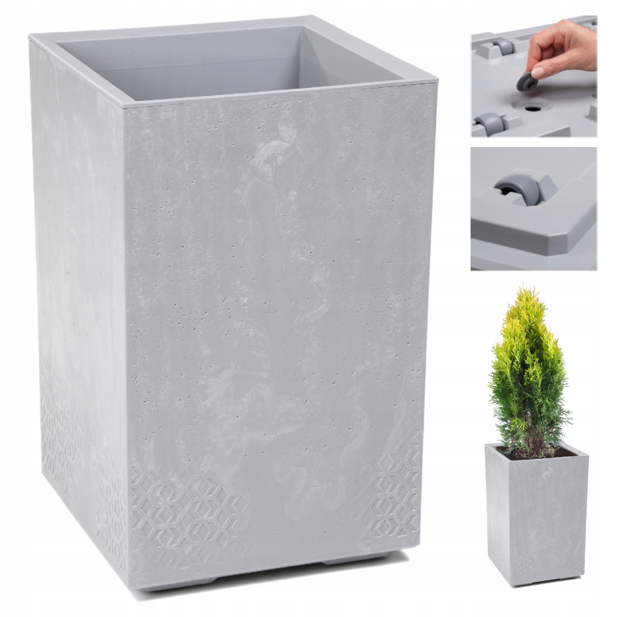 Donica Na Kółkach Karo Eco Recycled Efekt Betonu 60X40 Szary Beton Wysoka