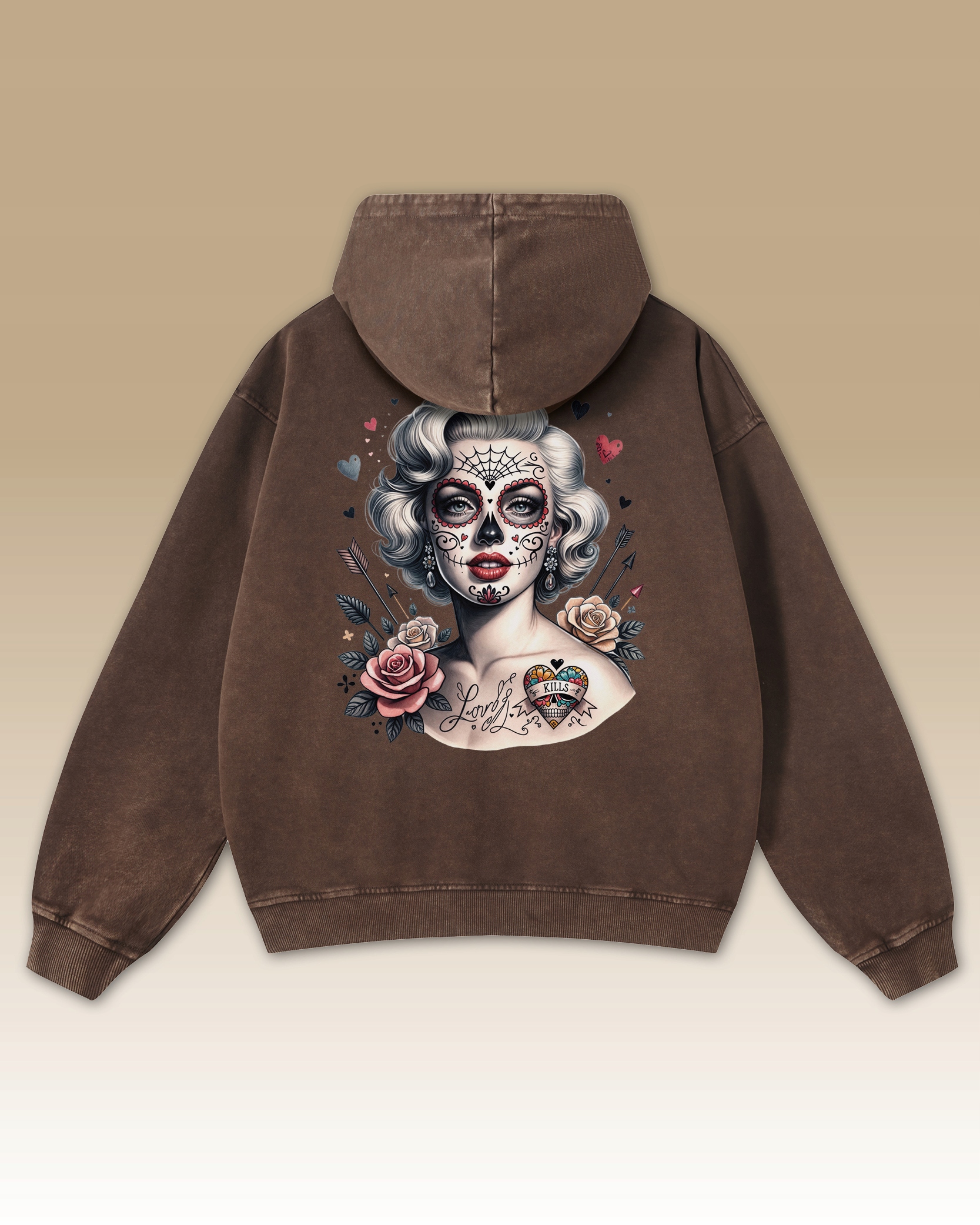 Hnědá Oversize mikina s kapucí Marilyn Monroe, velikost XXL