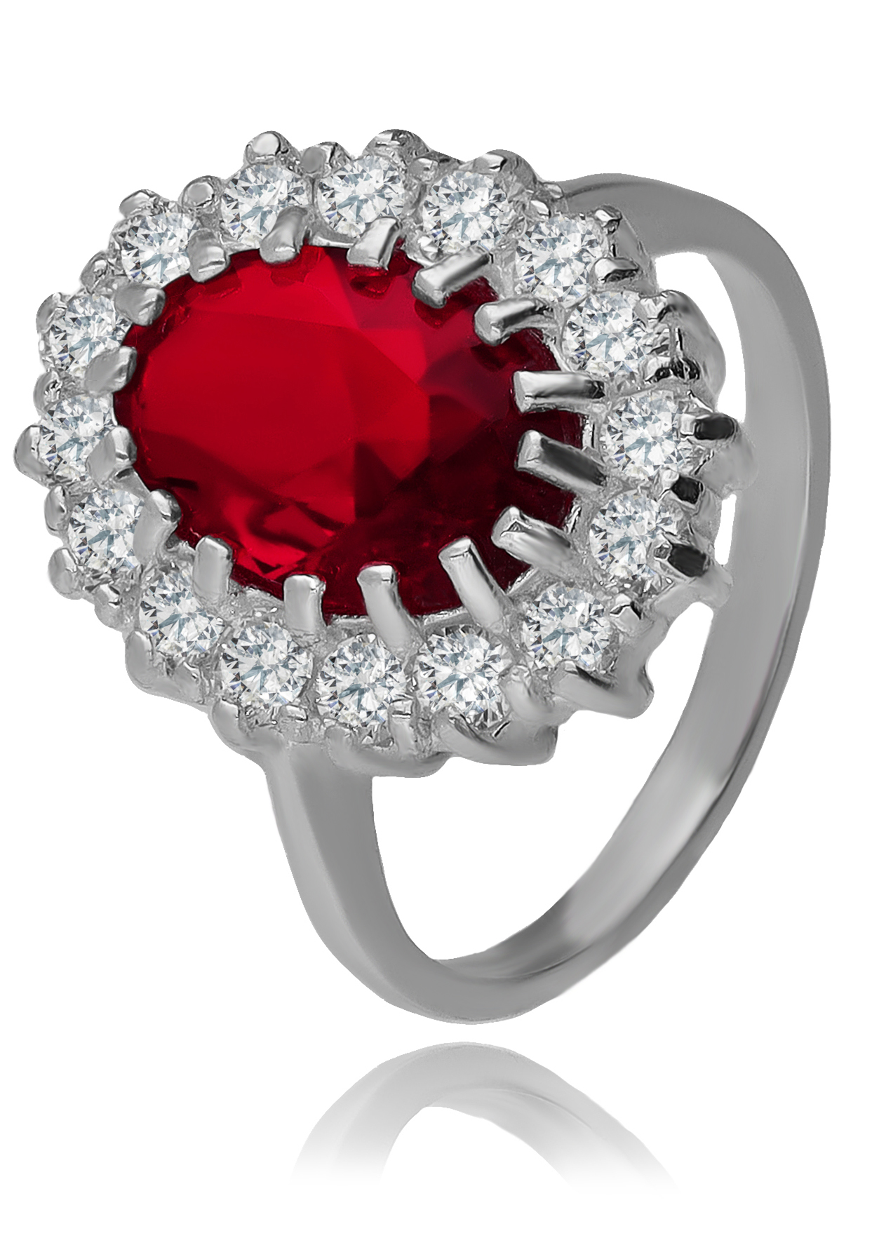 Stříbrný Prstýnek S Velkou Markýzou A Červeným Zirkonem 19
