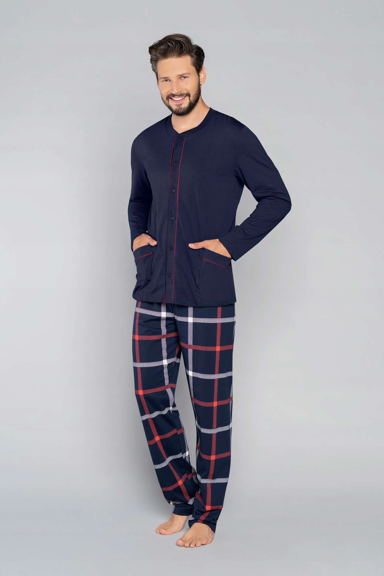 Pánské pyžamo s dlouhým rukávem, dlouhé kalhoty XXL Nelson Italian Fashion