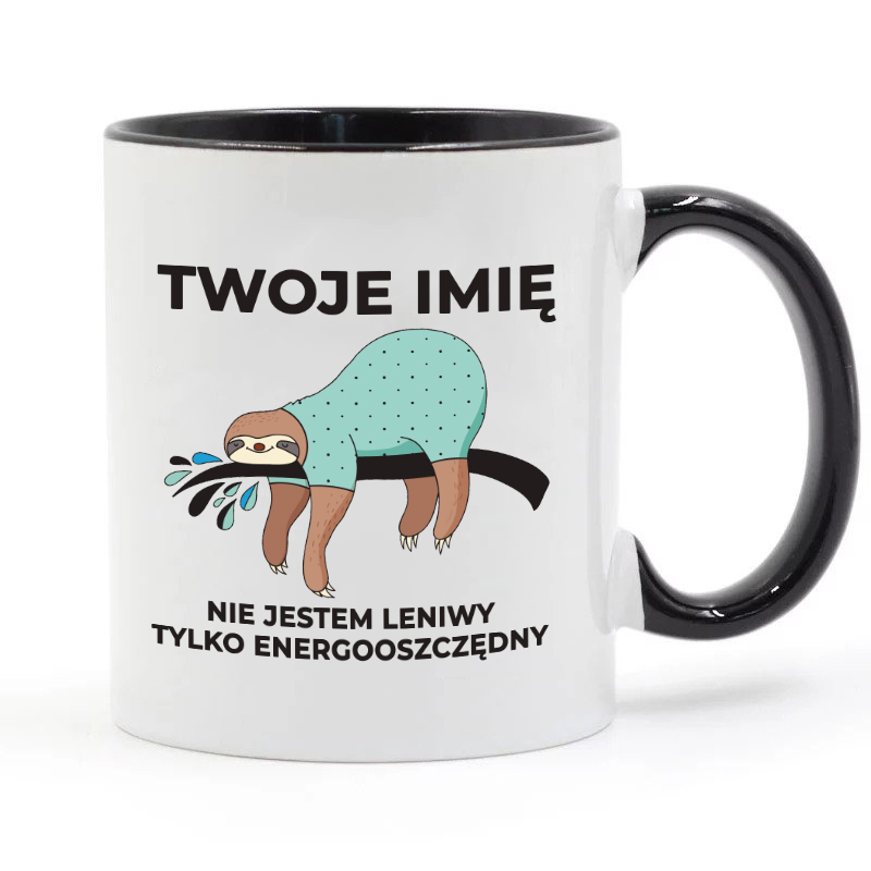 

Kubek Biały Uchwyt Czarny Leniwiec Twoje Imię