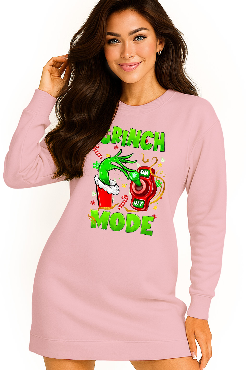 Mikina Vánoční Oversize Šaty Grinch Mode On Dárek Vánoce XXL