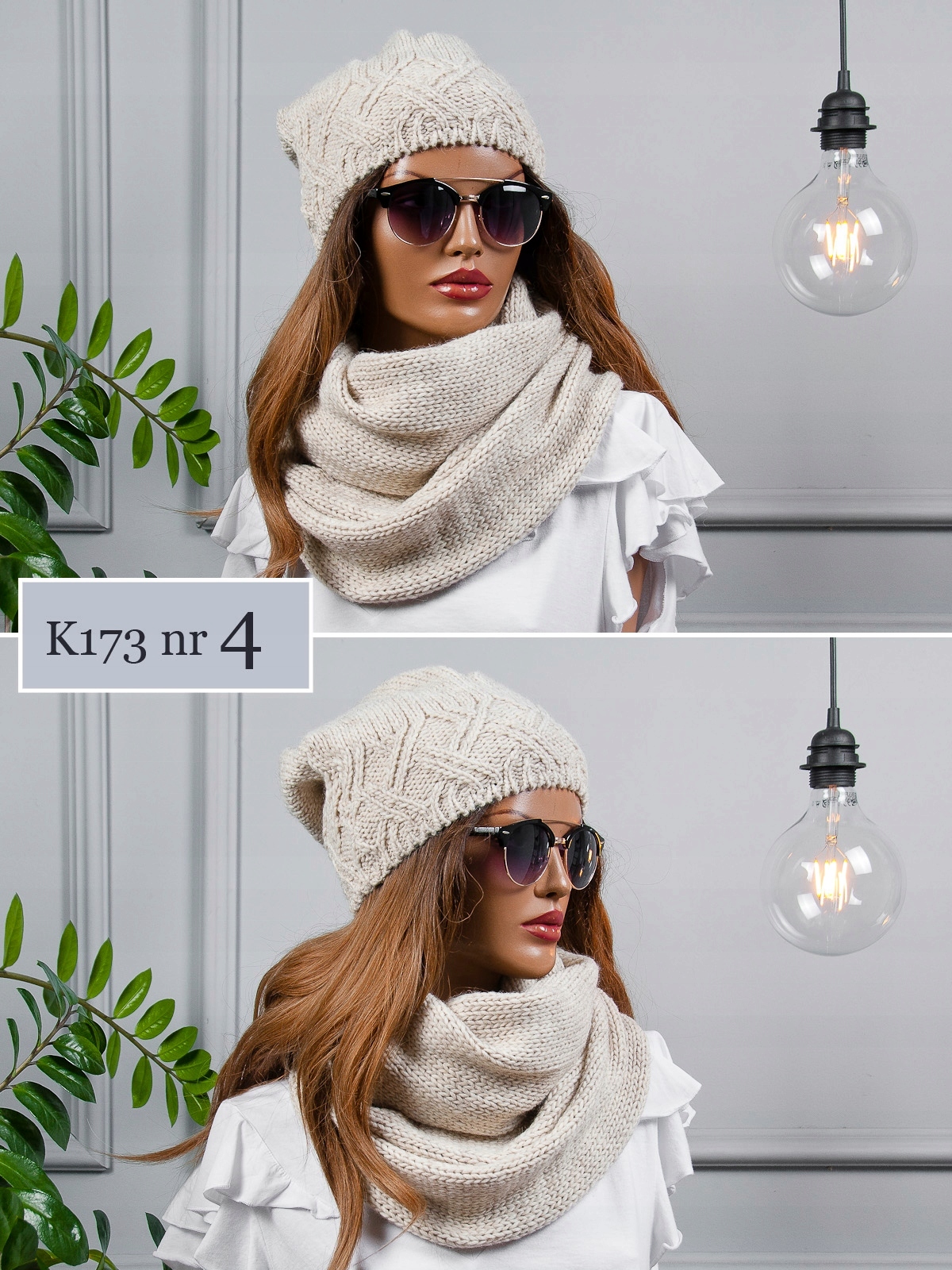 PIĘKNY KOMPLET CZAPKA + CIEPŁY KOMIN CIEPŁY ZIMOWY Marka Fanabella