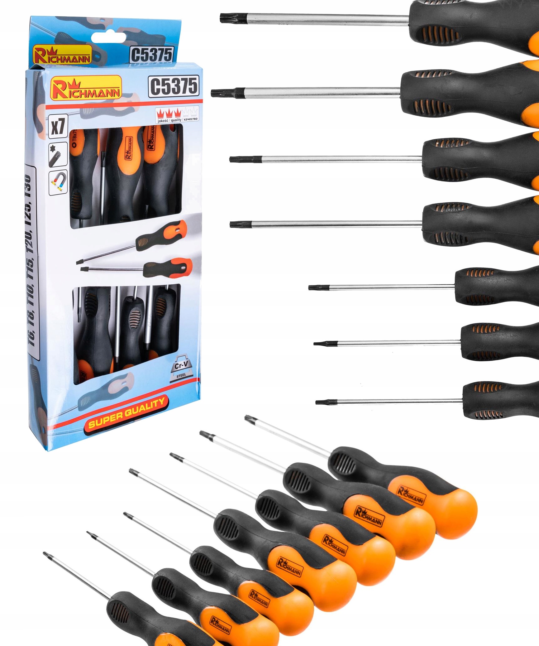 

Zestaw Śrubokręty Wkrętaki Torx T6-T30 Magnes 7SZT