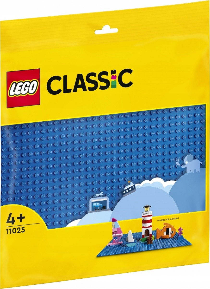 Klasický konstrukční set kostek pro děti, modrá deska, podstavec