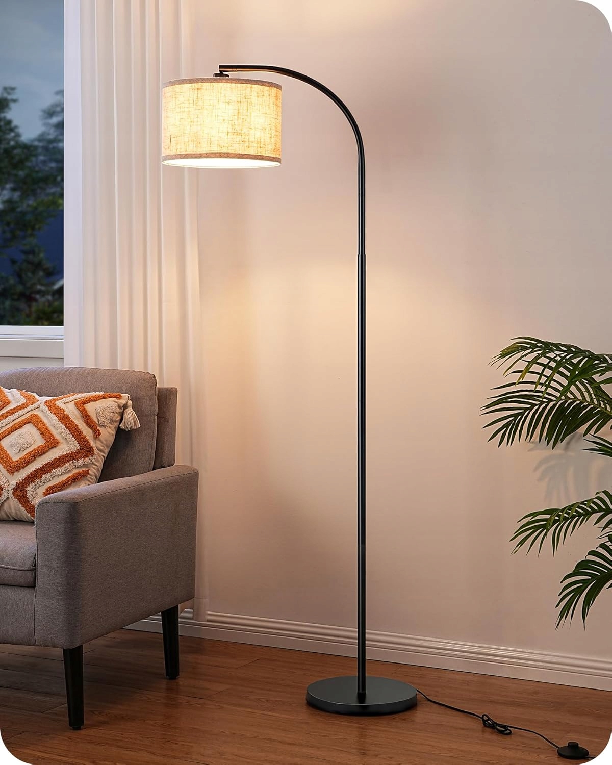 Lampa podłogowa łukowa Edishine 161cm Arc Light, Włącznik nożny, Czarna