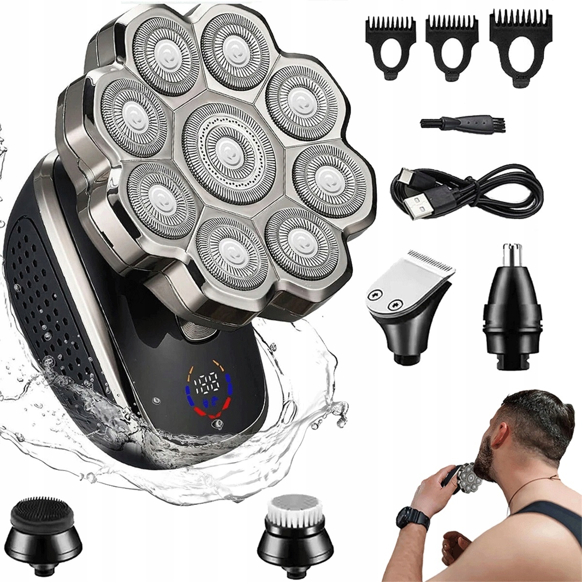 9D magnetická hlavice 5 v 1 Holicí Strojek Usb nabíjecí jako Dárek pro muže