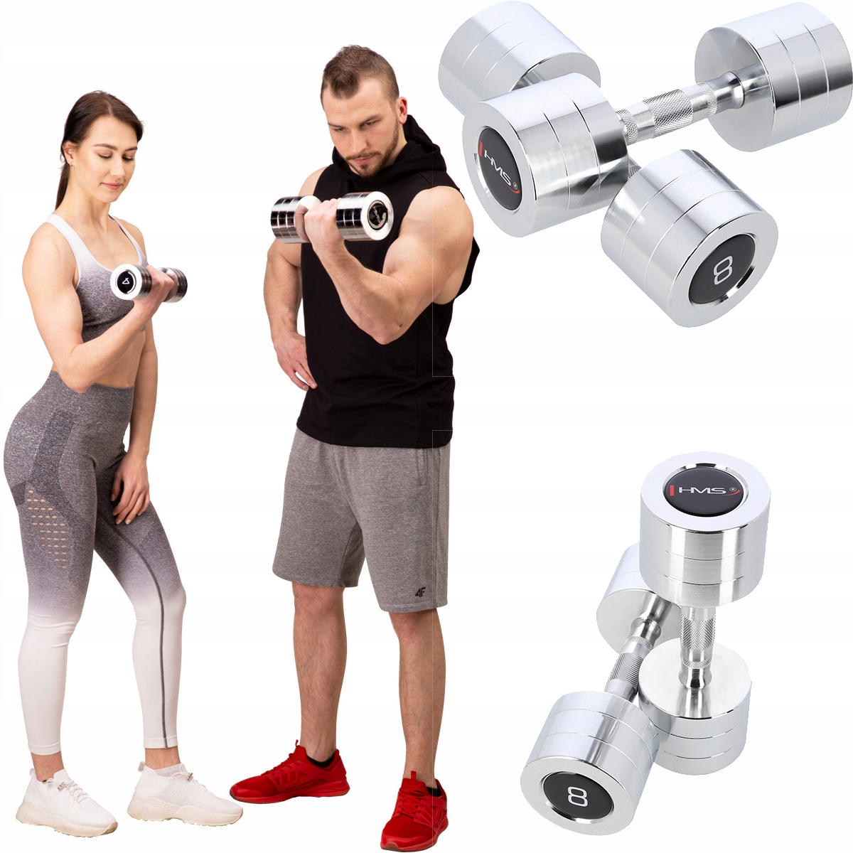 HANTLE CHROMOWANE DO TRENINGU FITNESS 2x 8KG HMS