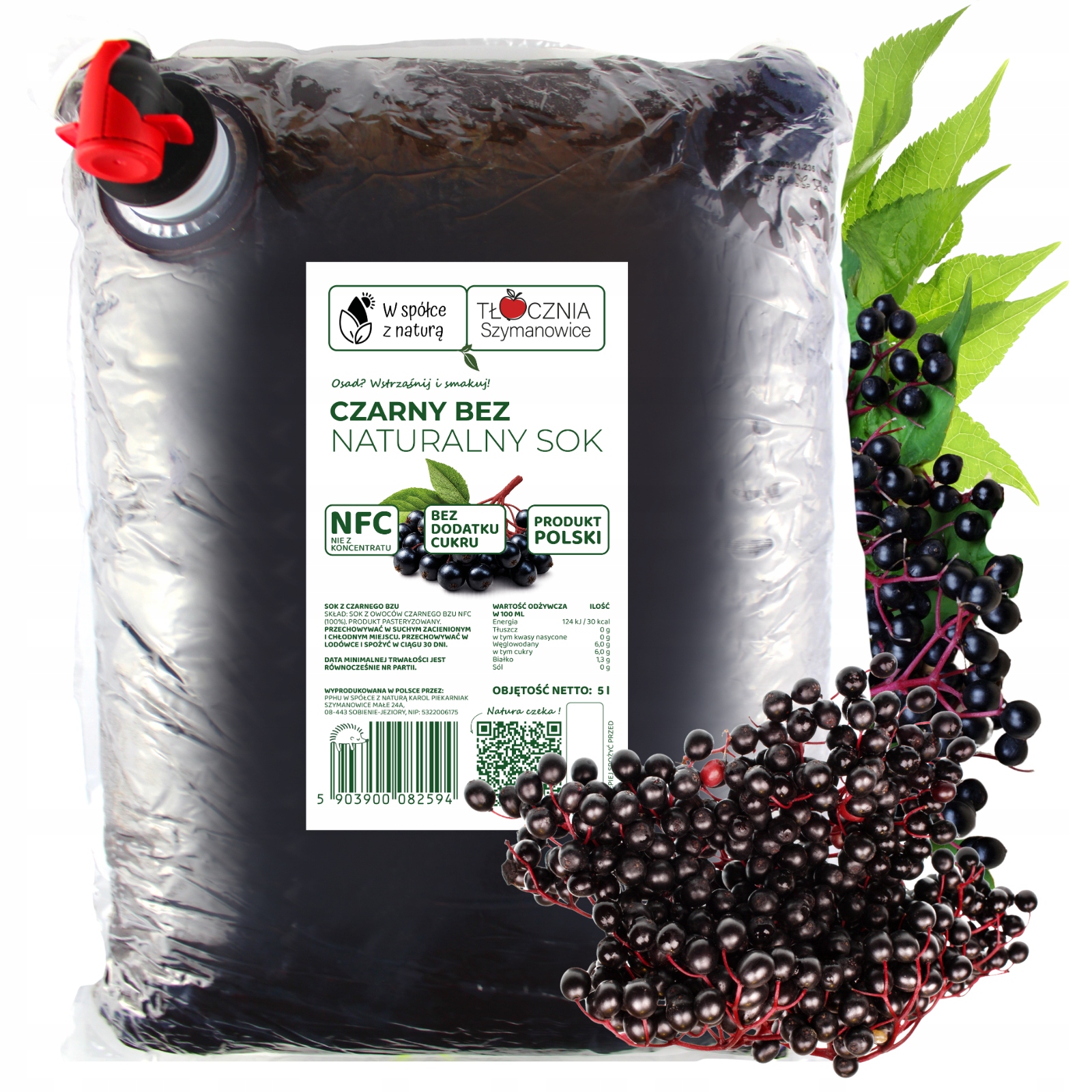 Sok z czarnego bzu 100% tłoczony naturalny 5L