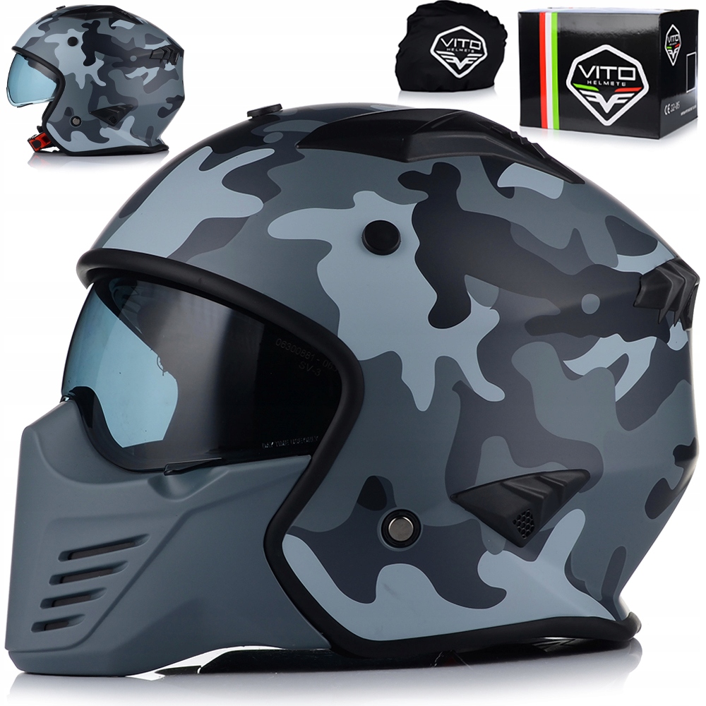 Motocyklová Prilba Vito Bruzano Camo Otvorená Odnímateľná Čeľusť Clona
