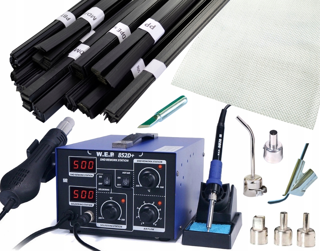 Spawarka do plastiku HOTAIR WEP 852D+ +GROTÓWKA 6dysz Siatka 0.6kg Spoiwa