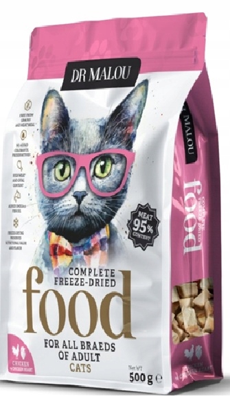 Dr Malou Lyofilizované krmivo pro kočky Kuře s kuřecími srdíčky 500 g