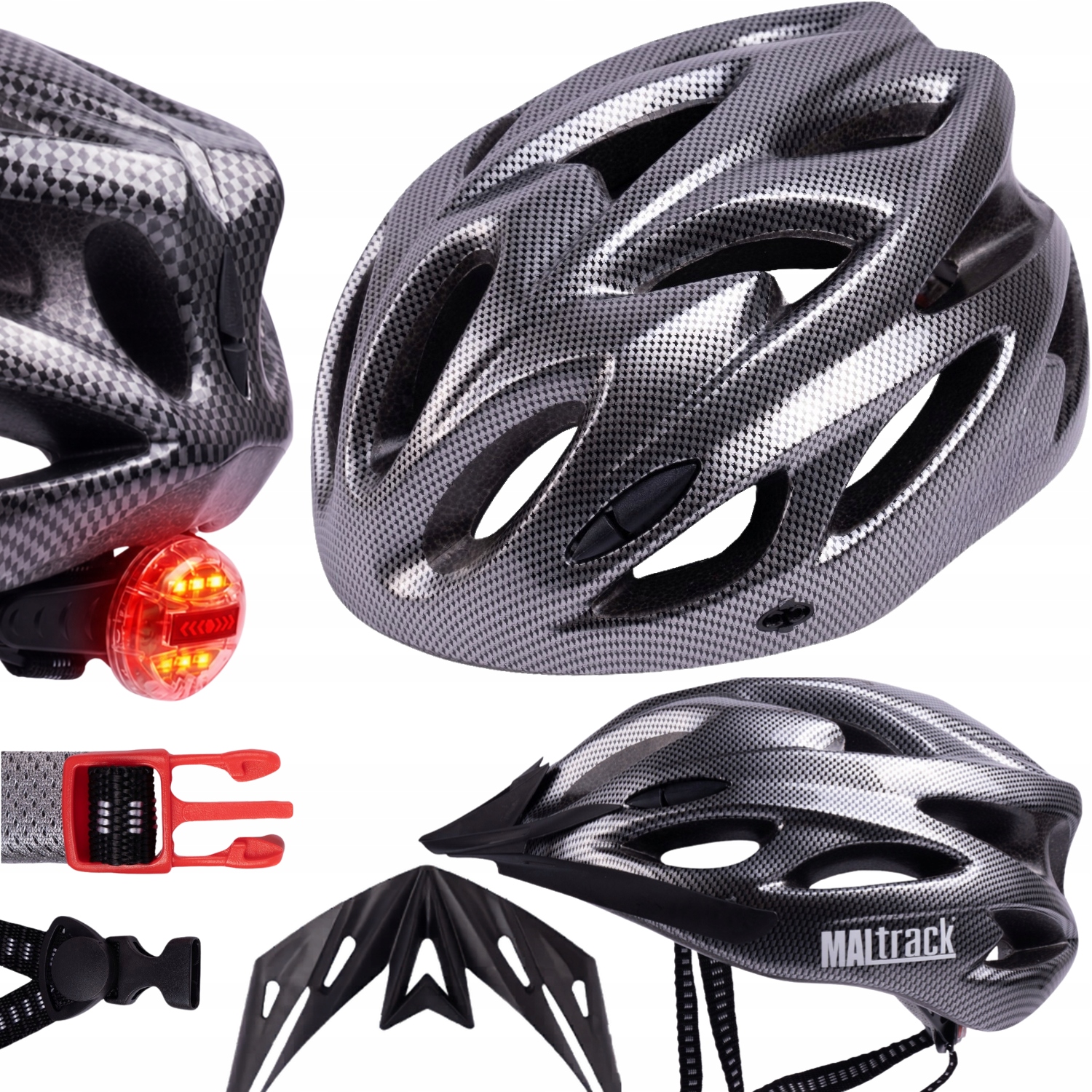 Kask Rowerowy Męski Damski Regulowany Sportowy Z Lampką 58-61 CM