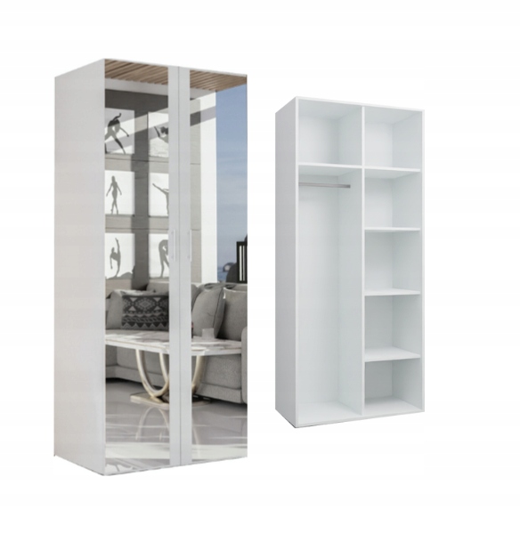 SZAFA CASPIAN 2 BIAŁA - 2 LUSTRA - 80x192 cm - szafa uchylna