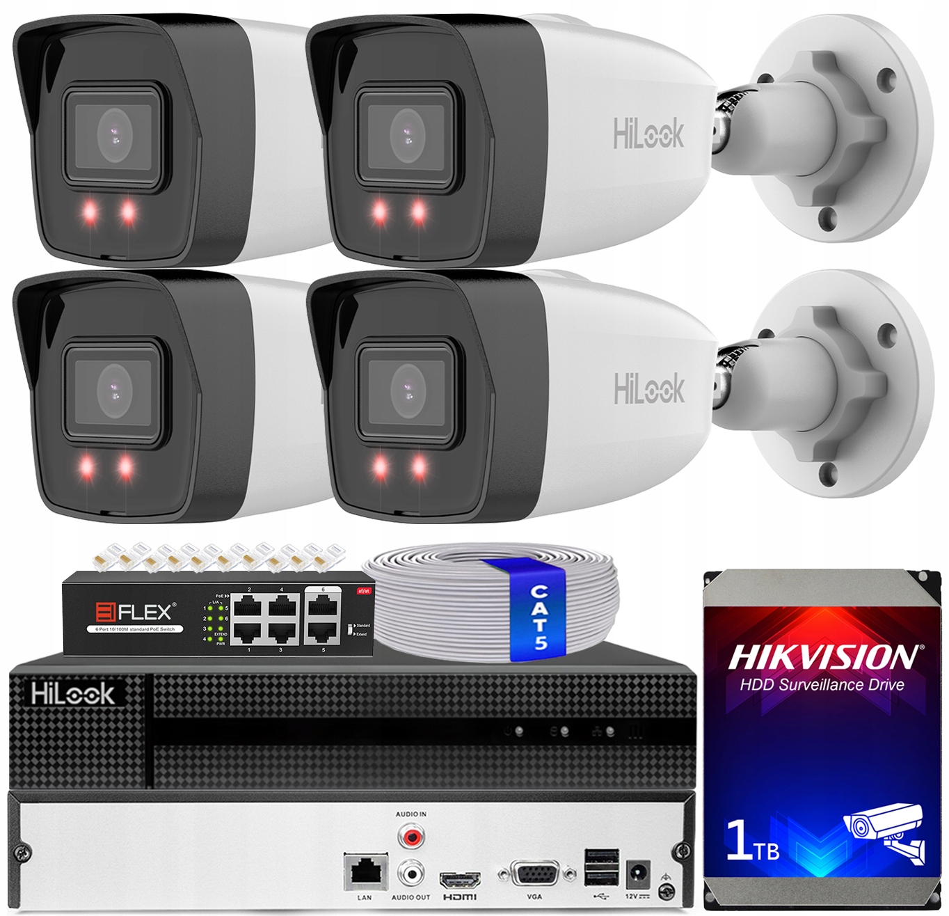 Sada pro monitorování 4x Kamera IPC-B180H 8Mpx HiLook od společnosti Hikvision