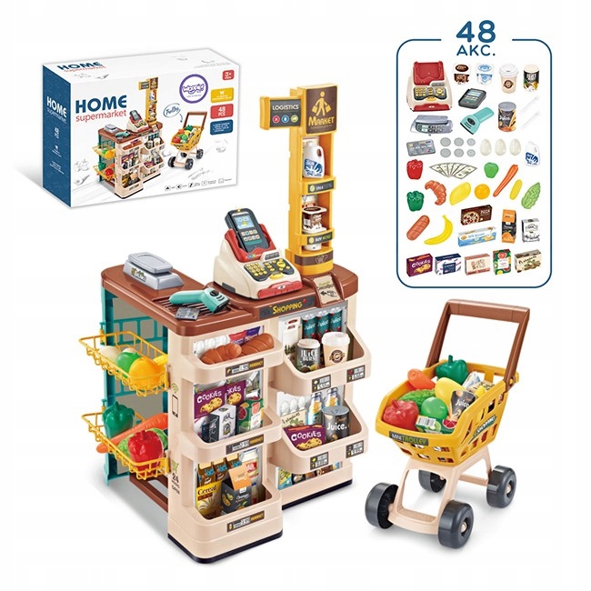 

Wielki Sklep Supermarket z Wózkiem Produkty Kasa