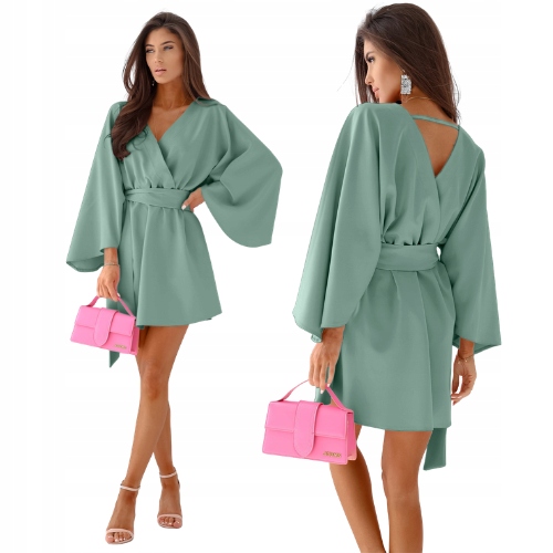 Sukienka Mini Z Przekładanym Dekoltem Szałwiowa