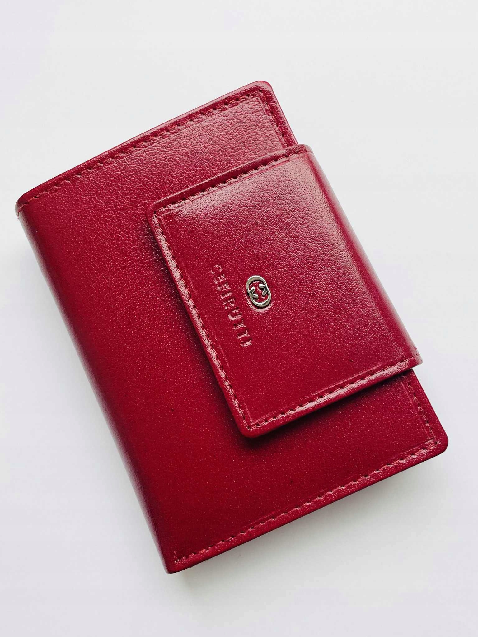 Cefirutti Portfel damski czerwony Skóra Naturalna Licowa włoska jakość