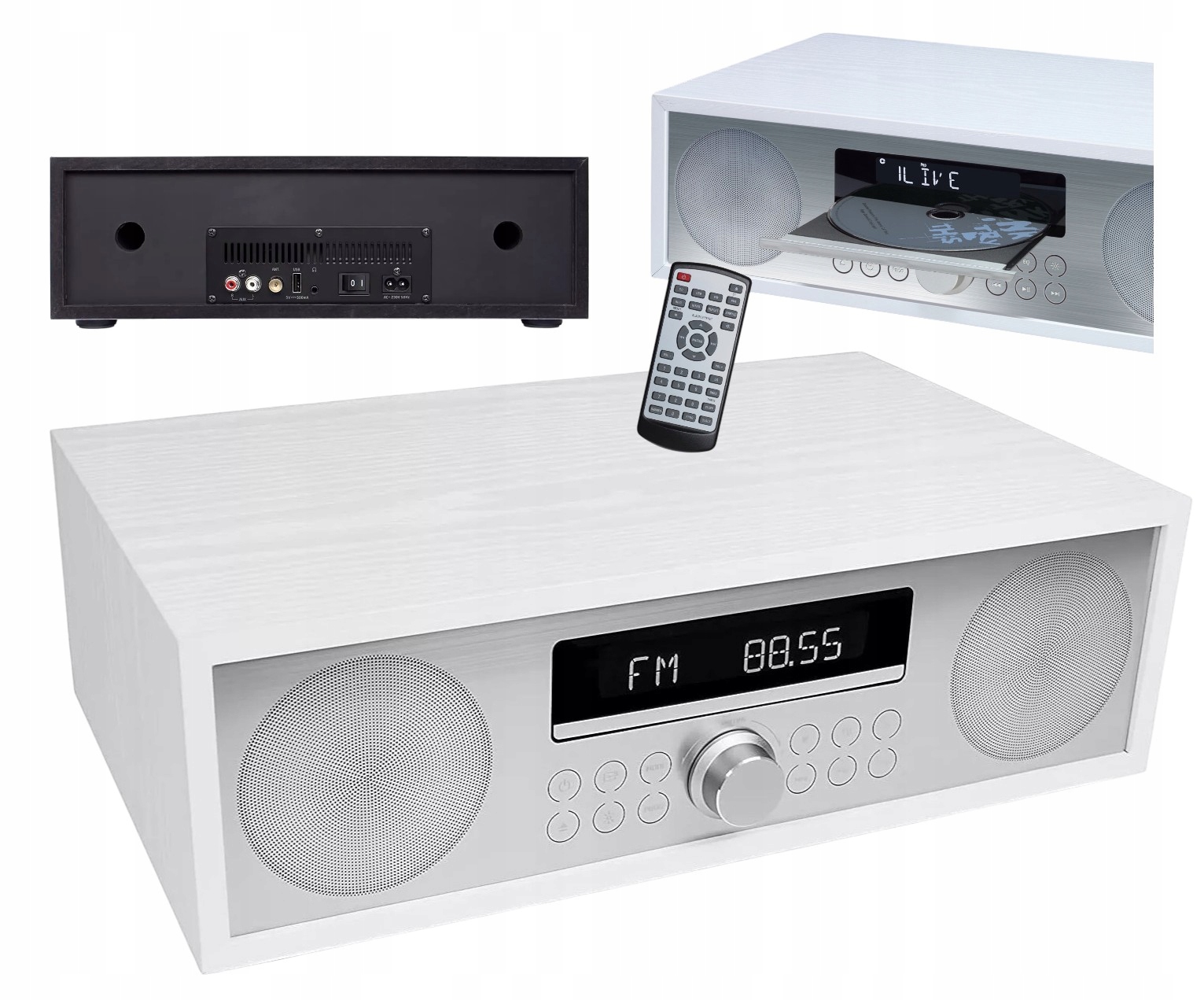 WIEŻA ODTWARZACZ CD USB Bluetooth RADIO DOMOWE MINIWIEŻA MP3 RETRO BIAŁA