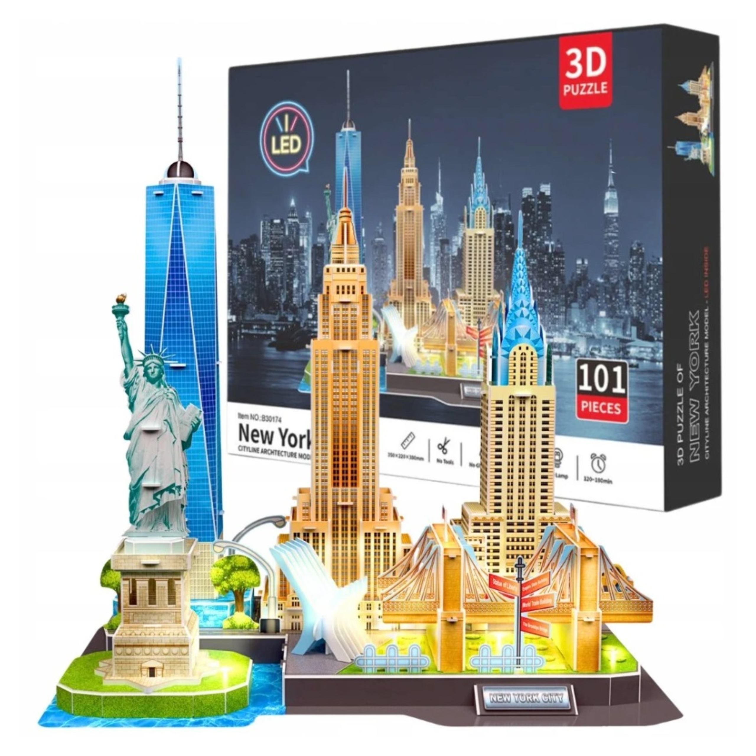 Puzzle 3D panorama Nowego Jorku LED 101 elementów