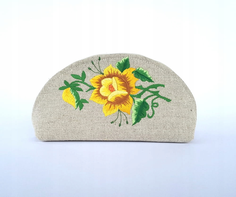 Lněná Kosmetická Taška Folk Rybářská Výšivka Žlutá Růže Ruční Práce